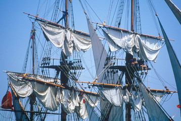 Tall ships docked at South Street Seaport during the 100 year celebration for the Statue of Liberty, July 3, 1986