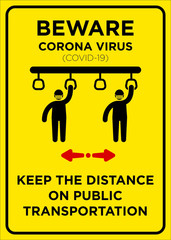 Vector Poster: Corona Virus (COVID-19), Keep the Distance on Public Transportation (Mass Rapid Transport, Train, Bus)