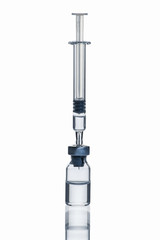 syringe with bottle of drug isolated on white background with clipping path