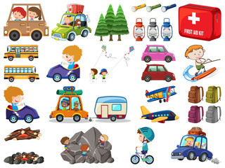 Fototapeta premium Set of people, doing different activities on white background