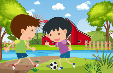 Obraz na płótnie Canvas Background scene with boys playing soccer in the park