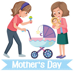 Template design for happy mother's day with mothers and baby