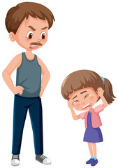 Man bullying little girl on white background