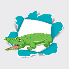 Background template design with wild crocodile on gray paper