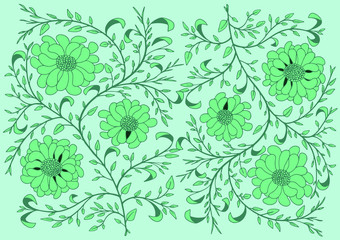 retro elegant art & craft style floral wallpaper for decoration, background - 342203297