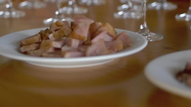 Octopus and fish degustation on plates 