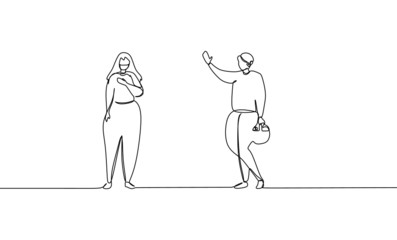 People doing social distancing to prevent virus infection. One line drawing vector