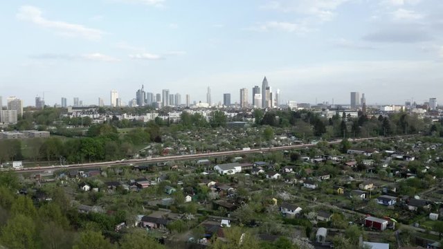 Slow Dollymove to the skyline of Frankfurt far away