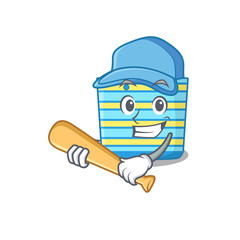 Picture of beach bag cartoon character playing baseball