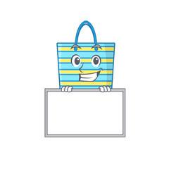 Smiling beach bag cartoon design style has a board