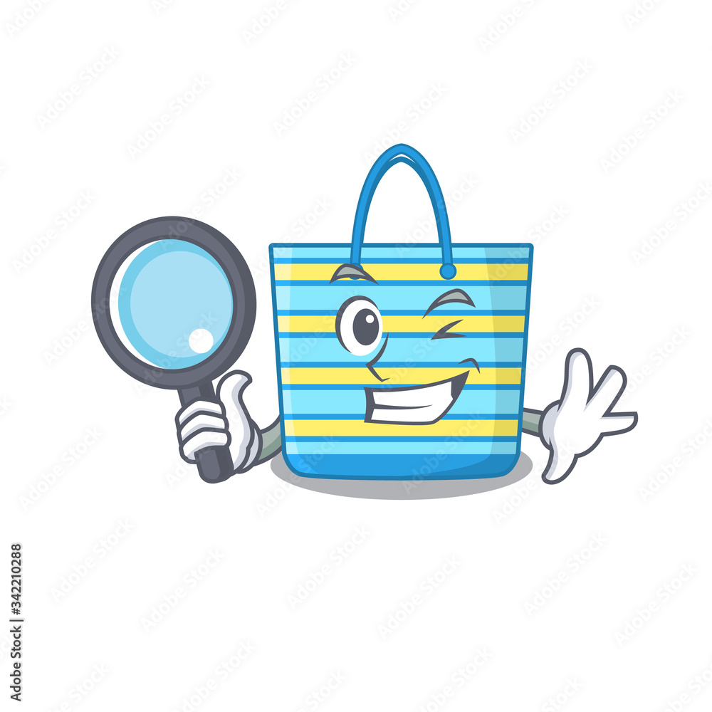 Sticker Smart Detective of beach bag mascot design style with tools