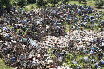 Rickshaw Graveyard at Dhaka, Bangladesh on September 1, 2012.