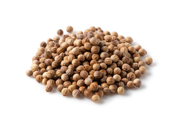 Coriander seeds placed on a white background