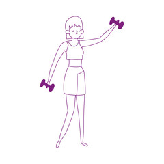 young woman lifting gym dumbbell isolated icon white background