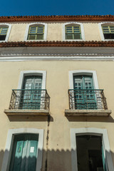 São Luis, Maranhão, Brazil on August 6, 2016. Old facade of the buildings in the historic center, with windows, doors and tiles from the Brazilian colonial period