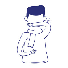 covid 19 coronavirus, sick man coughing cover mouth with elbow, isolated icon