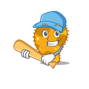 Picture of pseudomonas cartoon character playing baseball