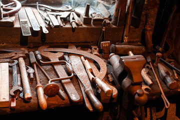Old carpenters tools in old carpenters house Scotland, UK