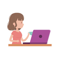 stay at home, young women working with laptop and coffee cup