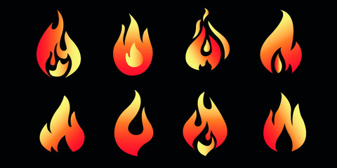 Fire flames illustration, set vector icons