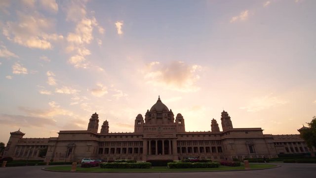 Jodhpur, India - November 01, 2019: Evening Timelapse Of Umaid Bhawan Palace,
