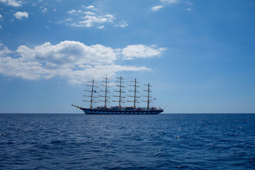 Fototapeta na wymiar View of an amazing sailing ship next to Ponza island (Latina, Italy, Europe).