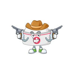A cowboy cartoon character of nurse hat holding guns