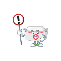 A picture of nurse hat cartoon character concept holding a sign