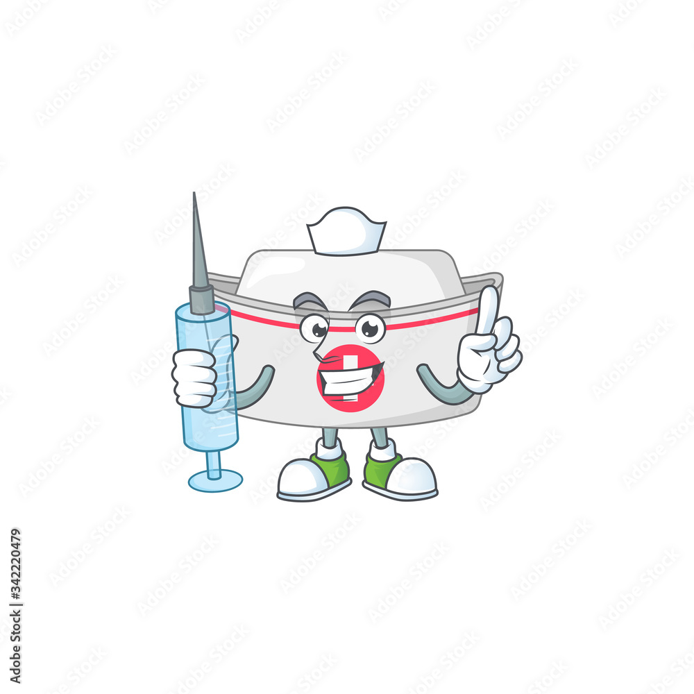 Poster friendly nurse nurse hat mascot design style using syringe