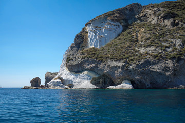 Fototapeta na wymiar View of white cliff along the seacoast in Ponza island (Latina, Italy).