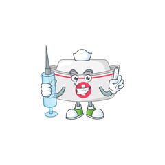 Friendly Nurse nurse hat mascot design style using syringe