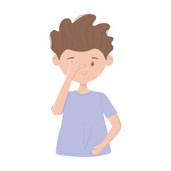 covid 19 coronavirus, young man touching face, isolated icon