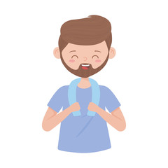 bearded man with towel in shoulders isolated icon white background