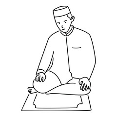 Muslim Doing Salah, Salat, Shalat, Sholaat. Line art vector illustration