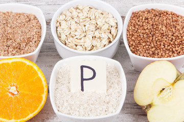 Nutritious products containing vitamin P and dietary fiber. Healthy nutrition concept