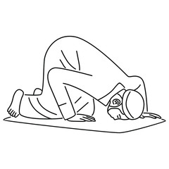 Muslim Doing Salah, Salat, Shalat, Sholaat. Line art vector illustration