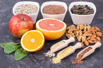 Products and ingredients as source vitamins and minerals. Beneficial eating for thyroid gland