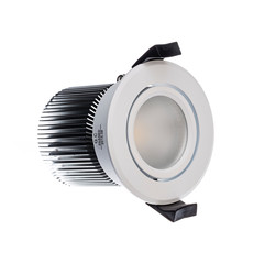 Circular modern energy saving LED down light lamp isolated on white background with fixtures