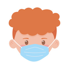 covid 19 coronavirus, boy face with medical mask isolated icon white background