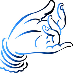 Fototapeta premium Lord Buddha hand. Isolated vector illustration of Mudra. Hindu motifs. Tattoo, yoga, spirituality, textiles, hand position.