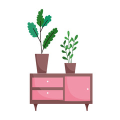 furniture with potted plants decoration isolated icon white background