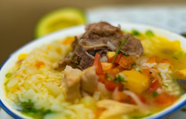 rice soup with vegetables. typical colombian food
