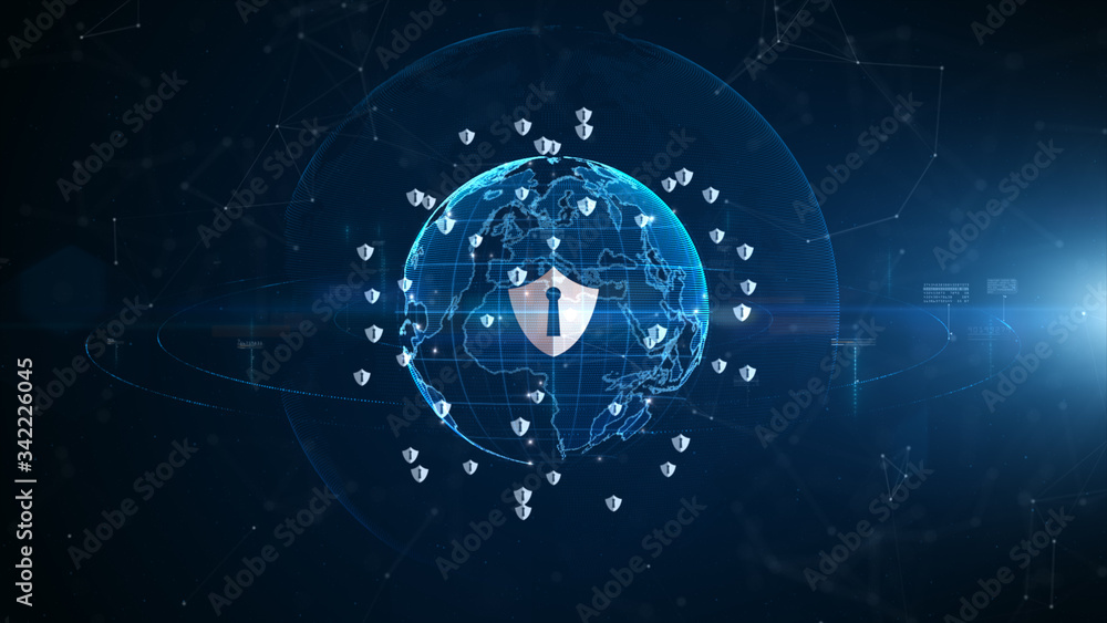 Poster shield icon cyber security, digital data network protection, technology digital network data connect