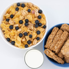 cereal in a white bowl on white background. Healthy breakfast concept.