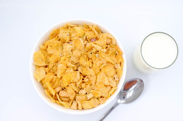 cereal in a white bowl on white background. Healthy breakfast concept.