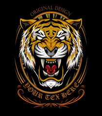 The Tiger head illustration on the black background. vector tiger