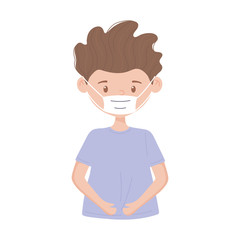 covid 19 coronavirus, young man with medical mask character, isolated icon