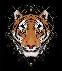 The Tiger head illustration on the black background. logo tiger