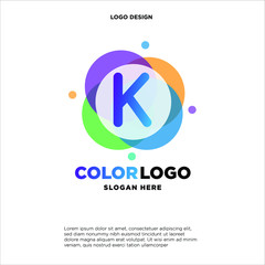 full color creative pixel bubble letter K logo design