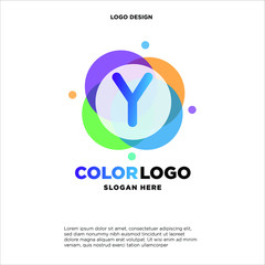 full color creative pixel bubble letter Y logo design